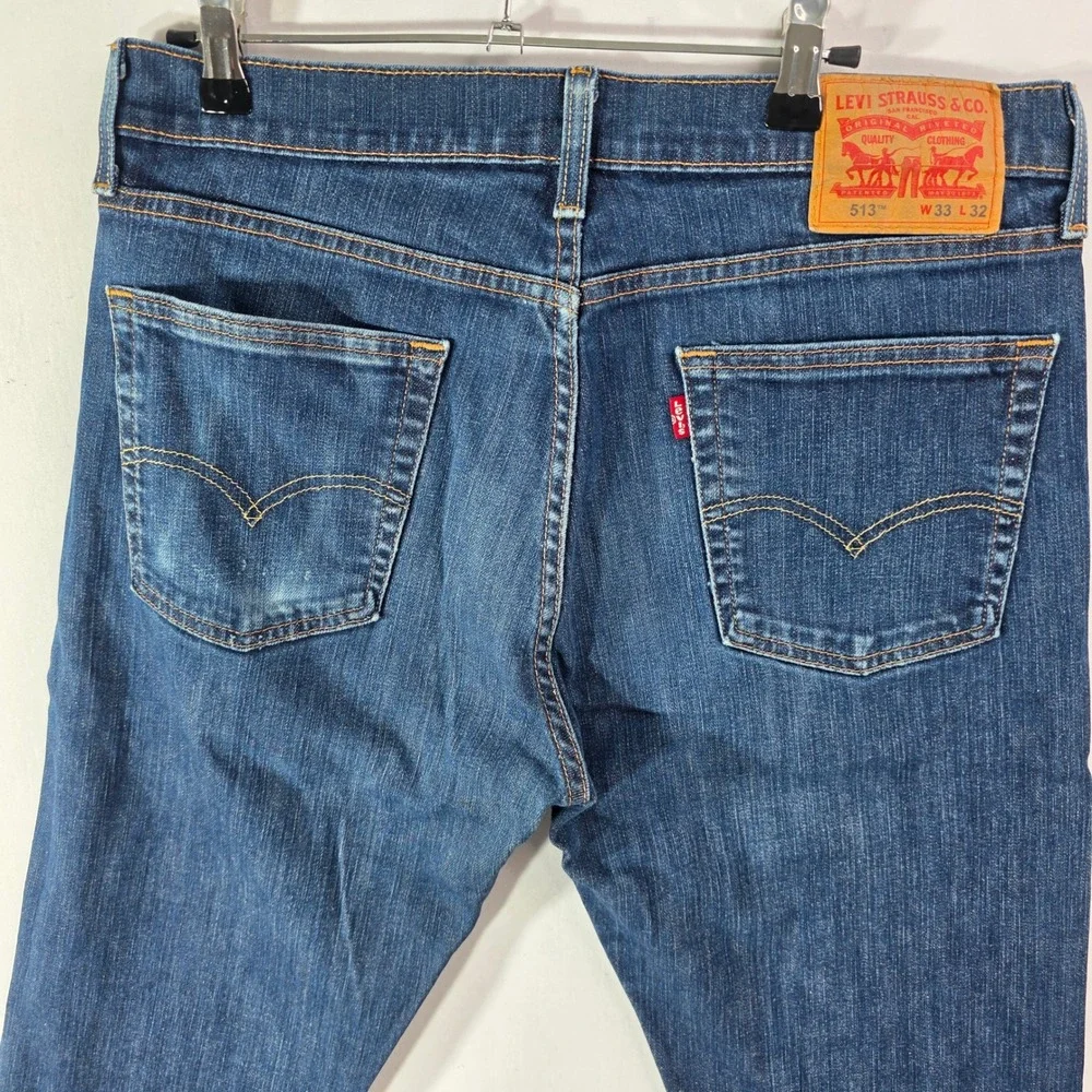 Levis 513 Slim Straight Jeans Mens TAG 33x32 Dark Wash Blue Denim (Fits 34x30)